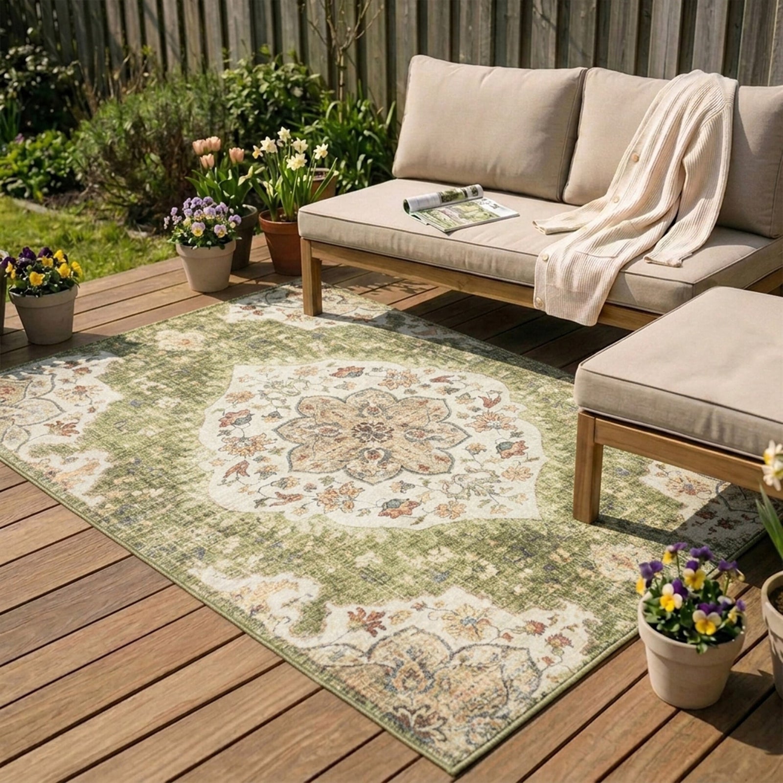 Vintage Outdoor Rug - Santo Mandala Green