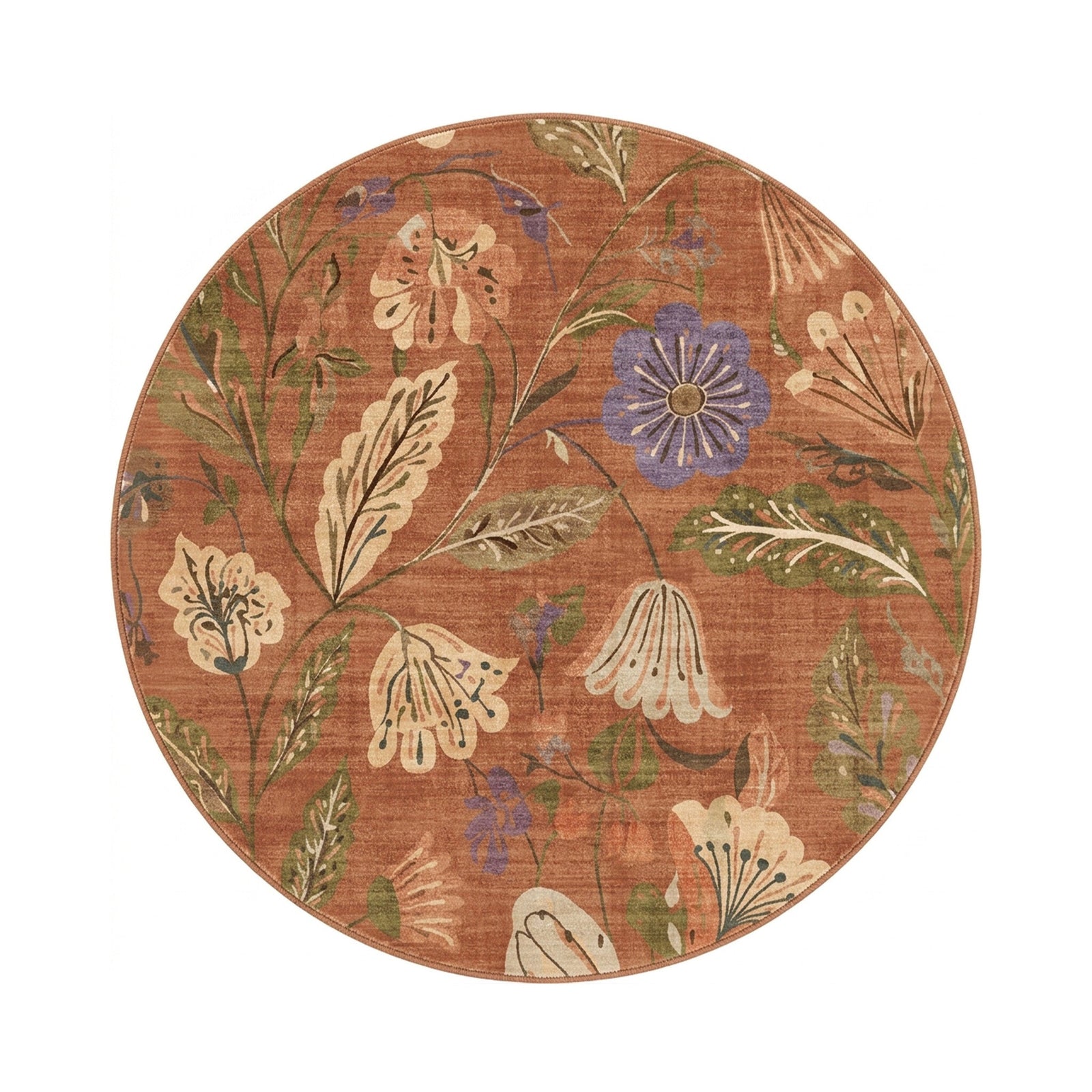 Round washable rug - Misty Flowers Terracotta