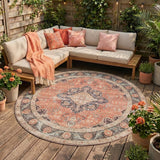 Round Indoor Outdoor Rug - Kairo Medallion Terra/Dark Blue