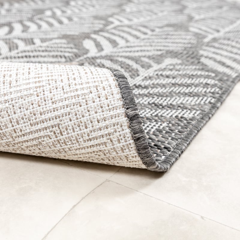 Round Outdoor Rug - Summer Leaves Grey