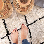 Round High Pile Rug - Grand Lines Weave Cream/Black