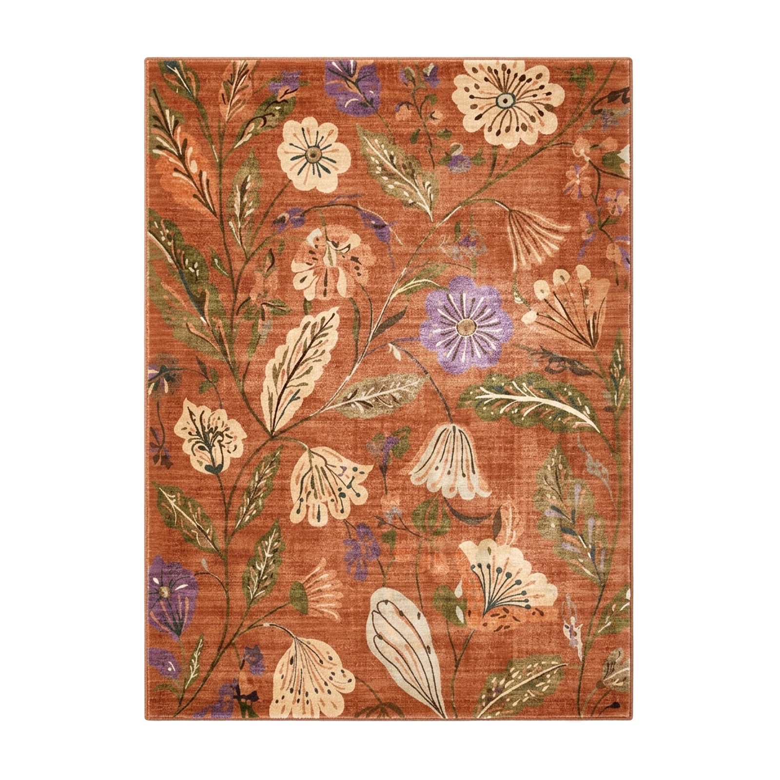 Washable rug – Misty Flowers Terracotta