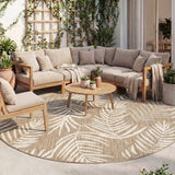 Round Outdoor Rug - Malta Leaves Natural