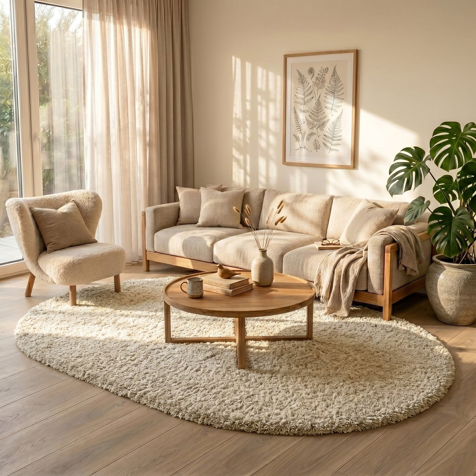 Oval Shaggy Rug - Blaze Beige