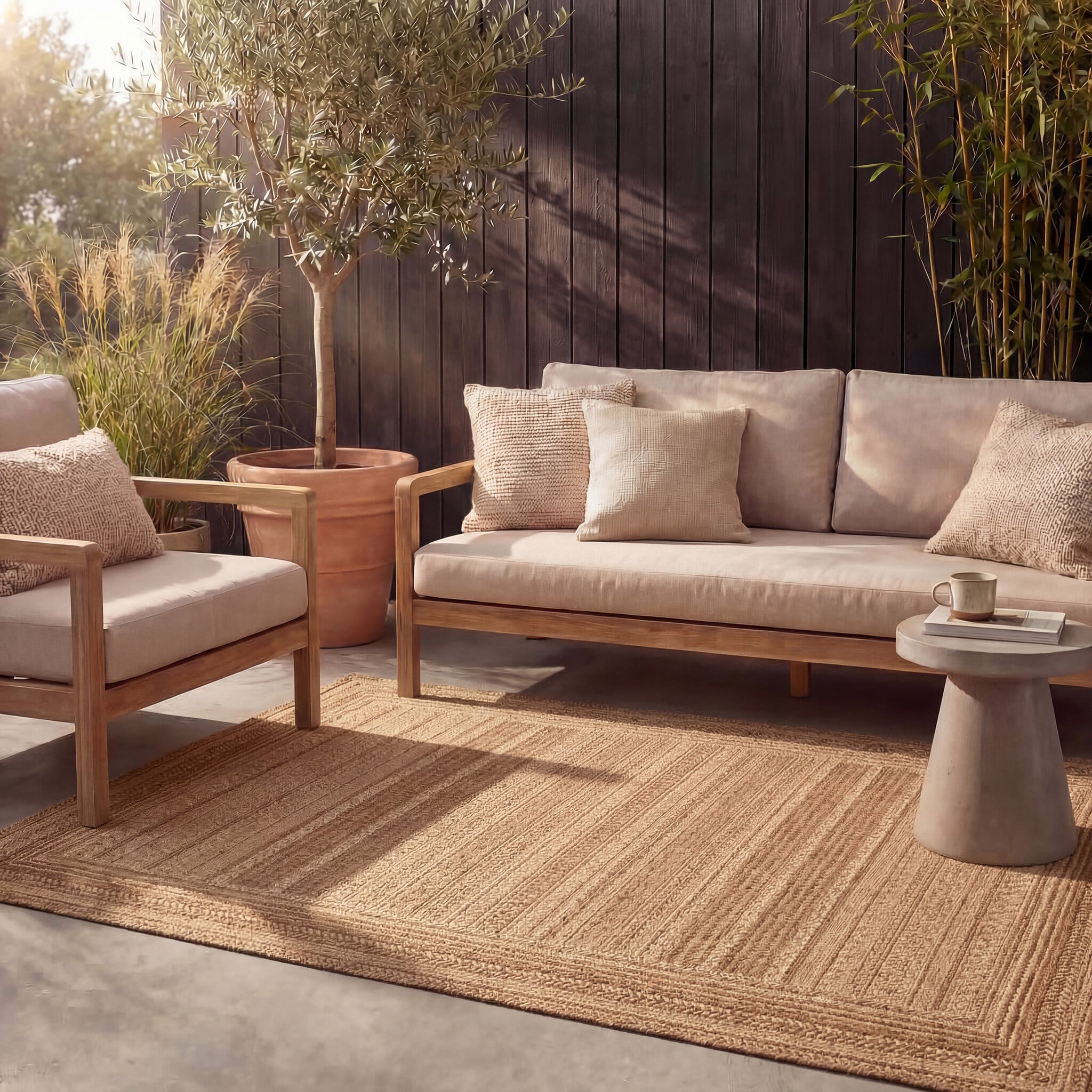 Jute Outdoor Rug - Mavi Stripes Cream/Brown
