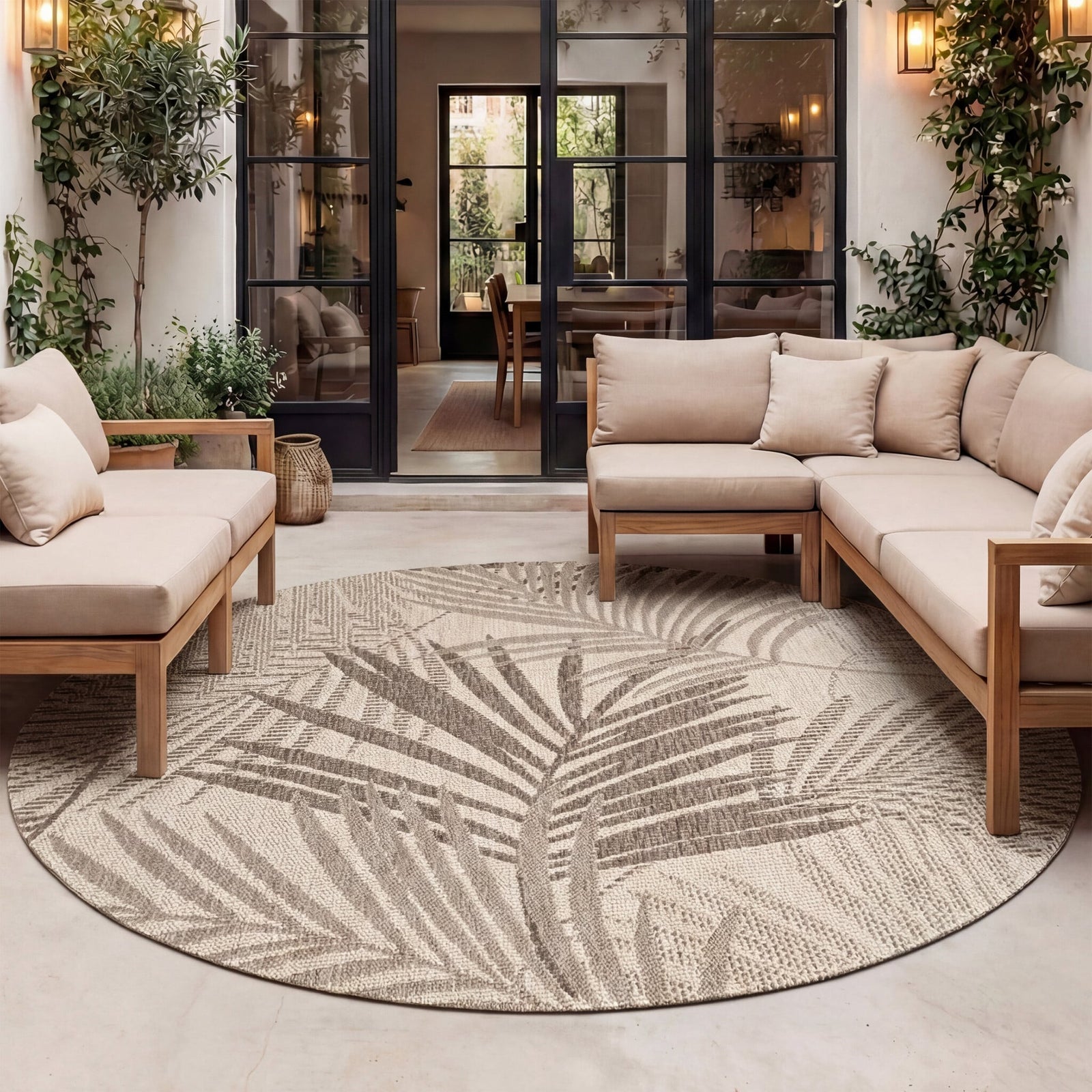 Round Outdoor Rug - Tiga Palm Taupe