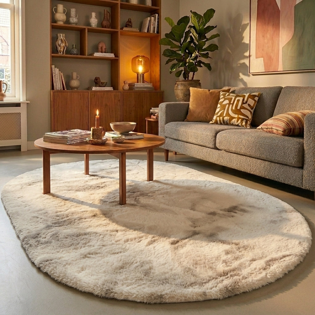 Oval fluffig matta | Comfy Supreme gräddvit hos Volero