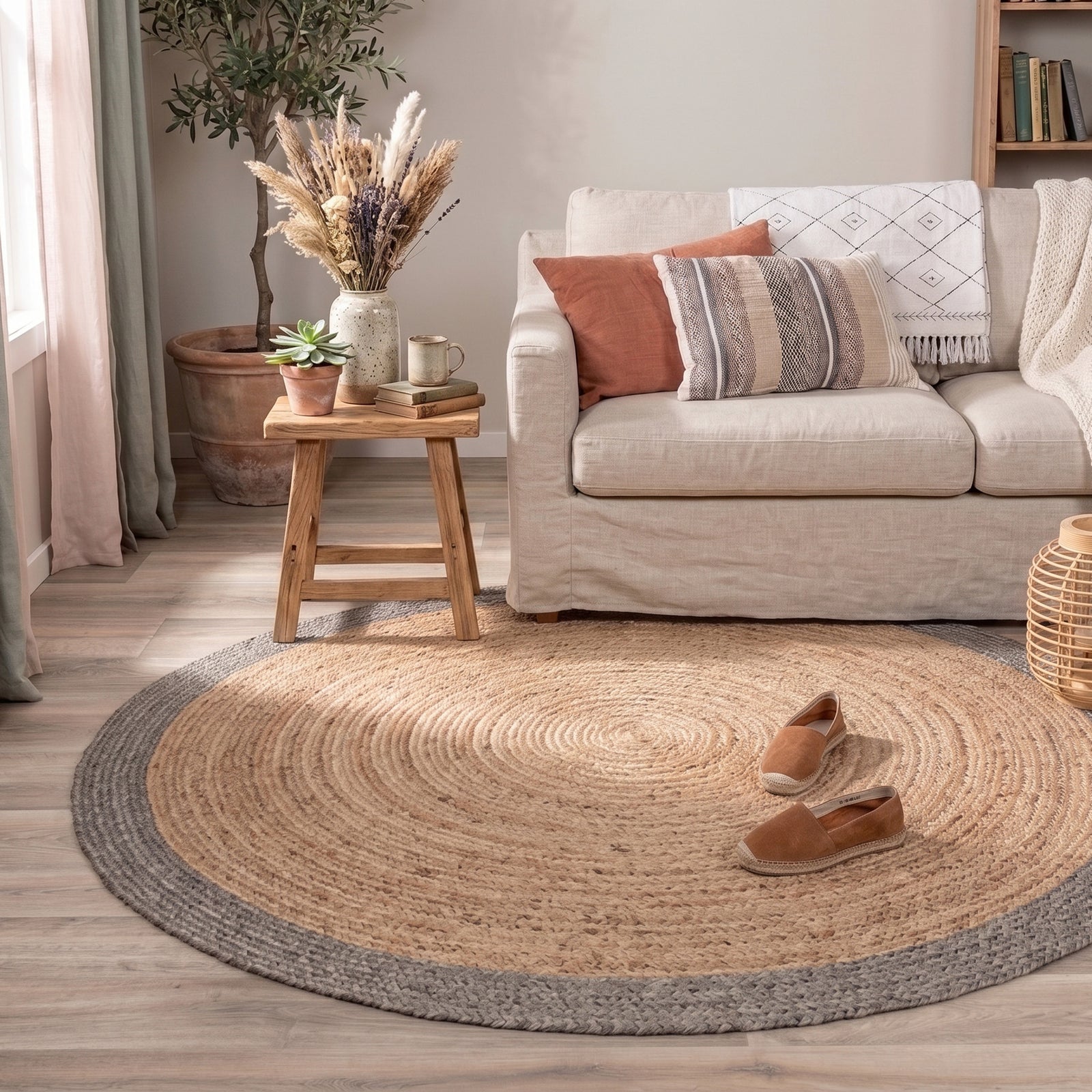 Jute Rug - Fair Round Natural/Grey