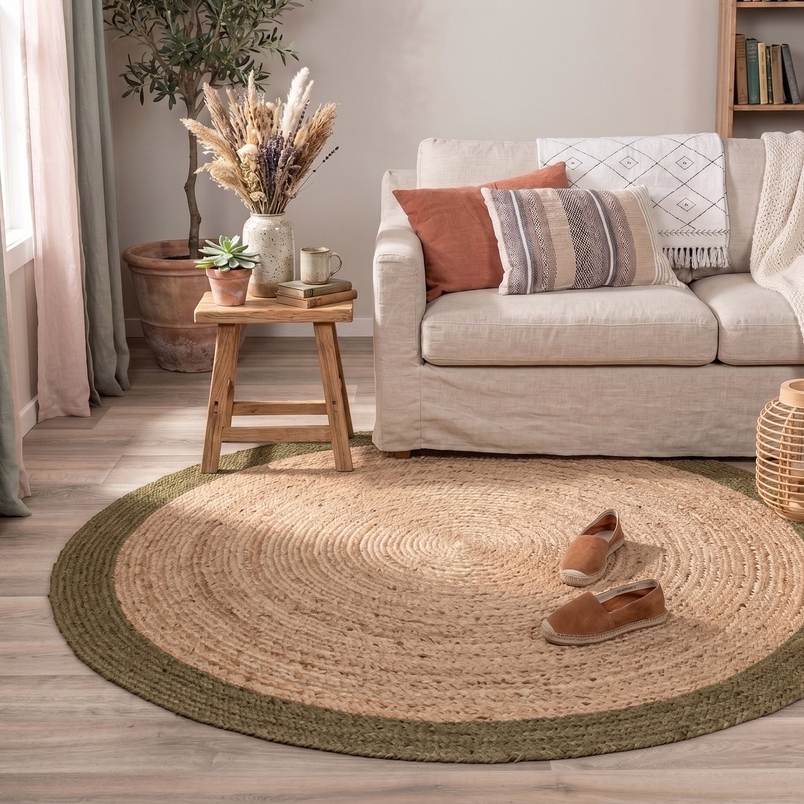 Jute Rug - Fair Round Natural/Green