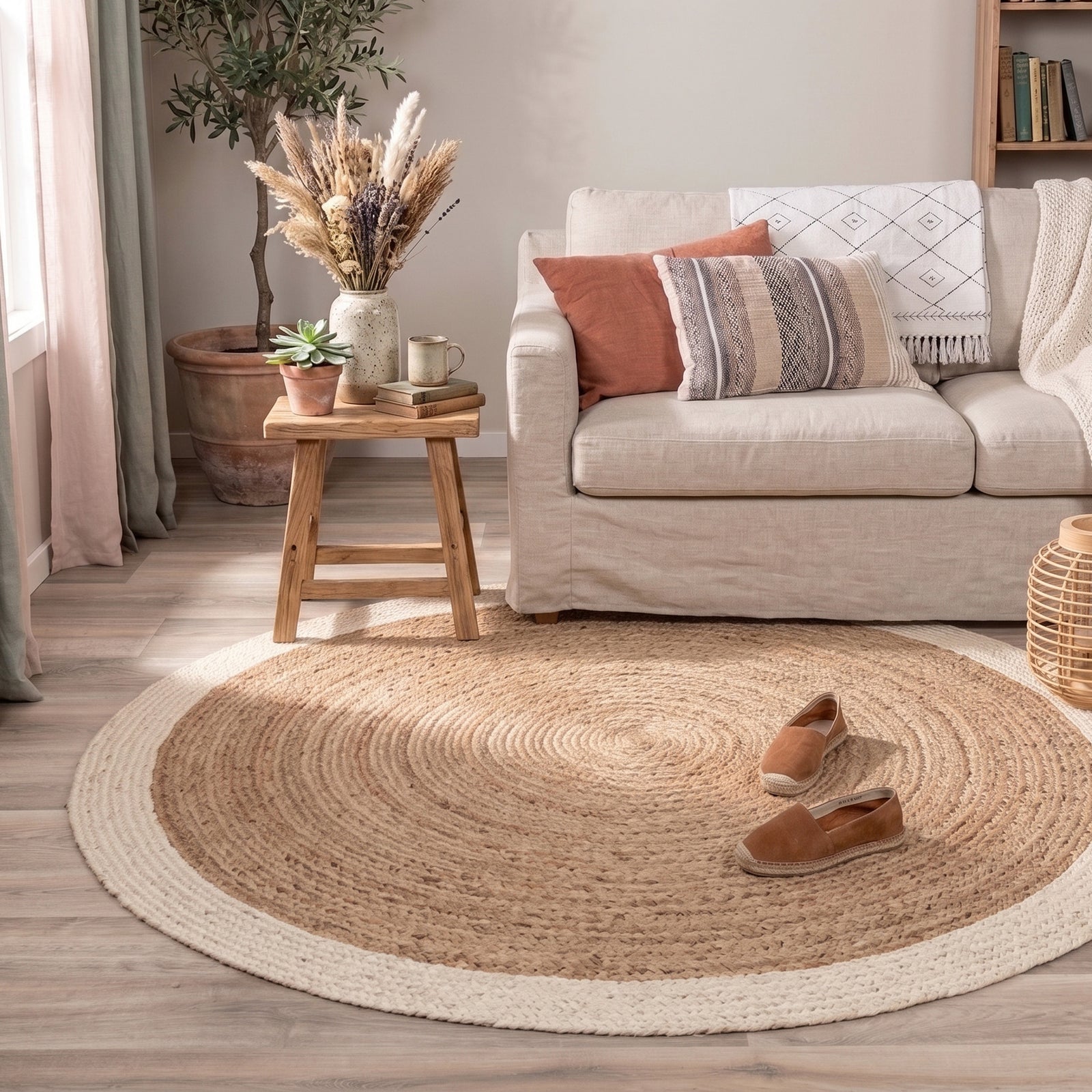 Jute Rug - Fair Round Natural/White