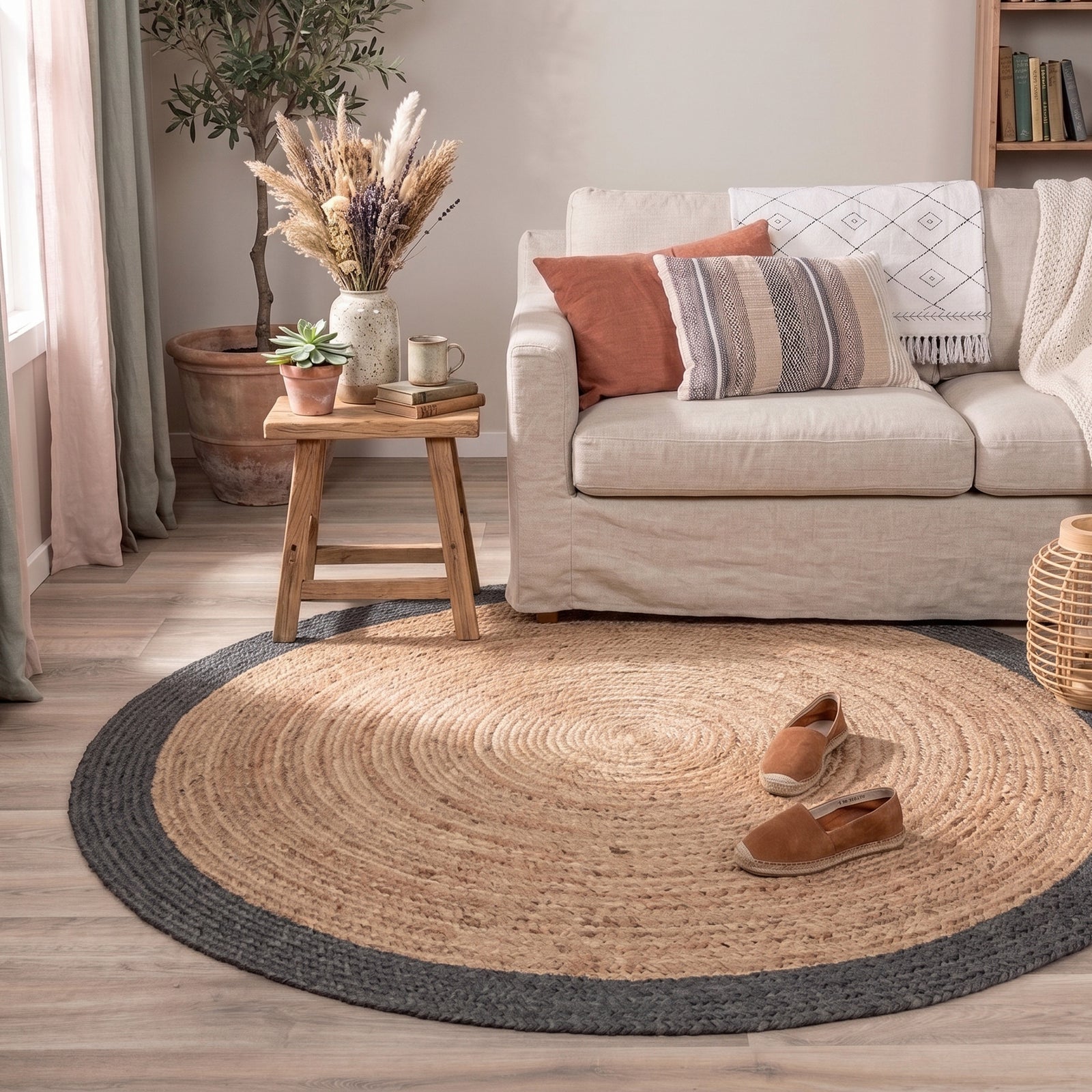 Jute Rug - Fair Round Natural/Black