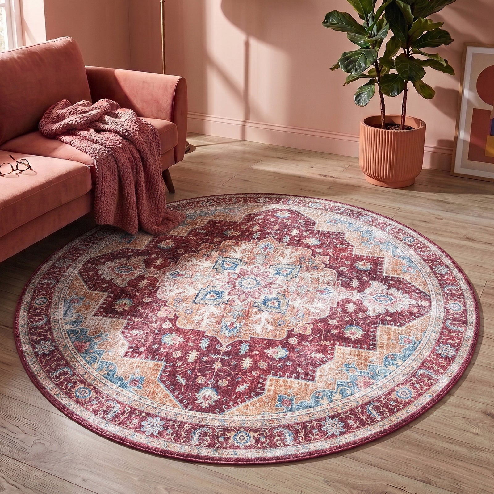Round Vintage Rug - Azara Red
