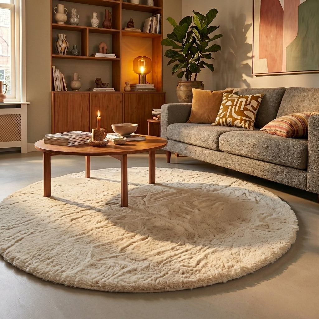 Rund fluffig matta | Comfy Supreme gräddvit hos Volero