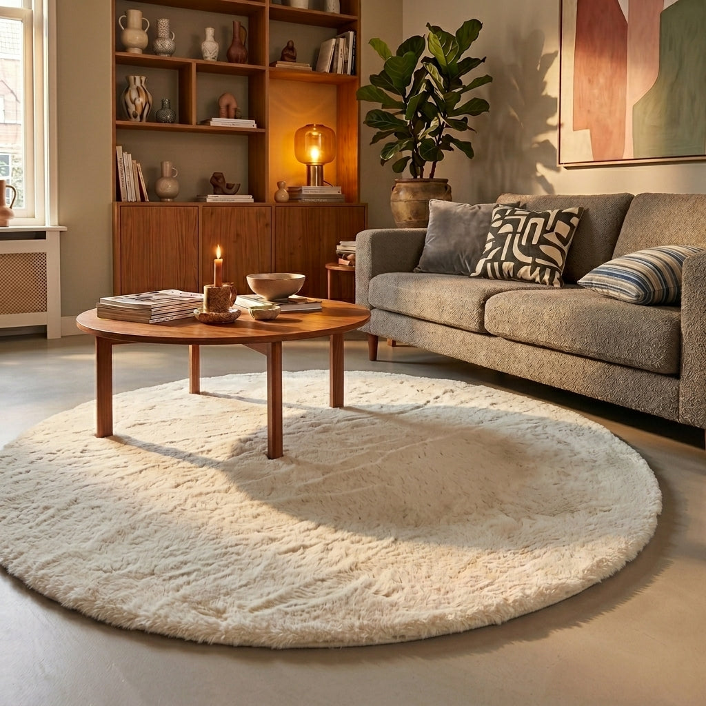 Rund fluffig matta | Comfy Supreme vit hos Volero