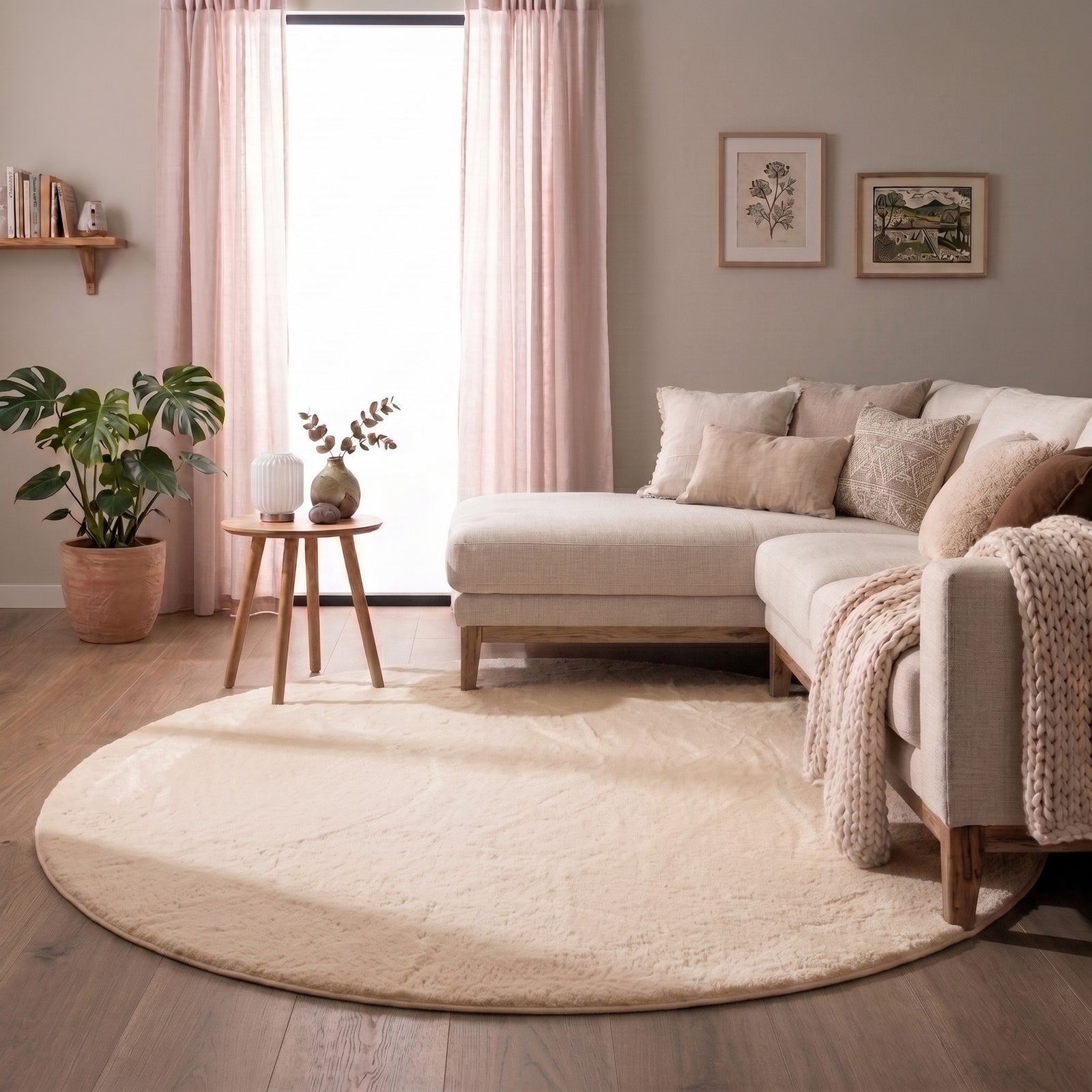 Rund låghårig matta | Cozy beige hos Volero